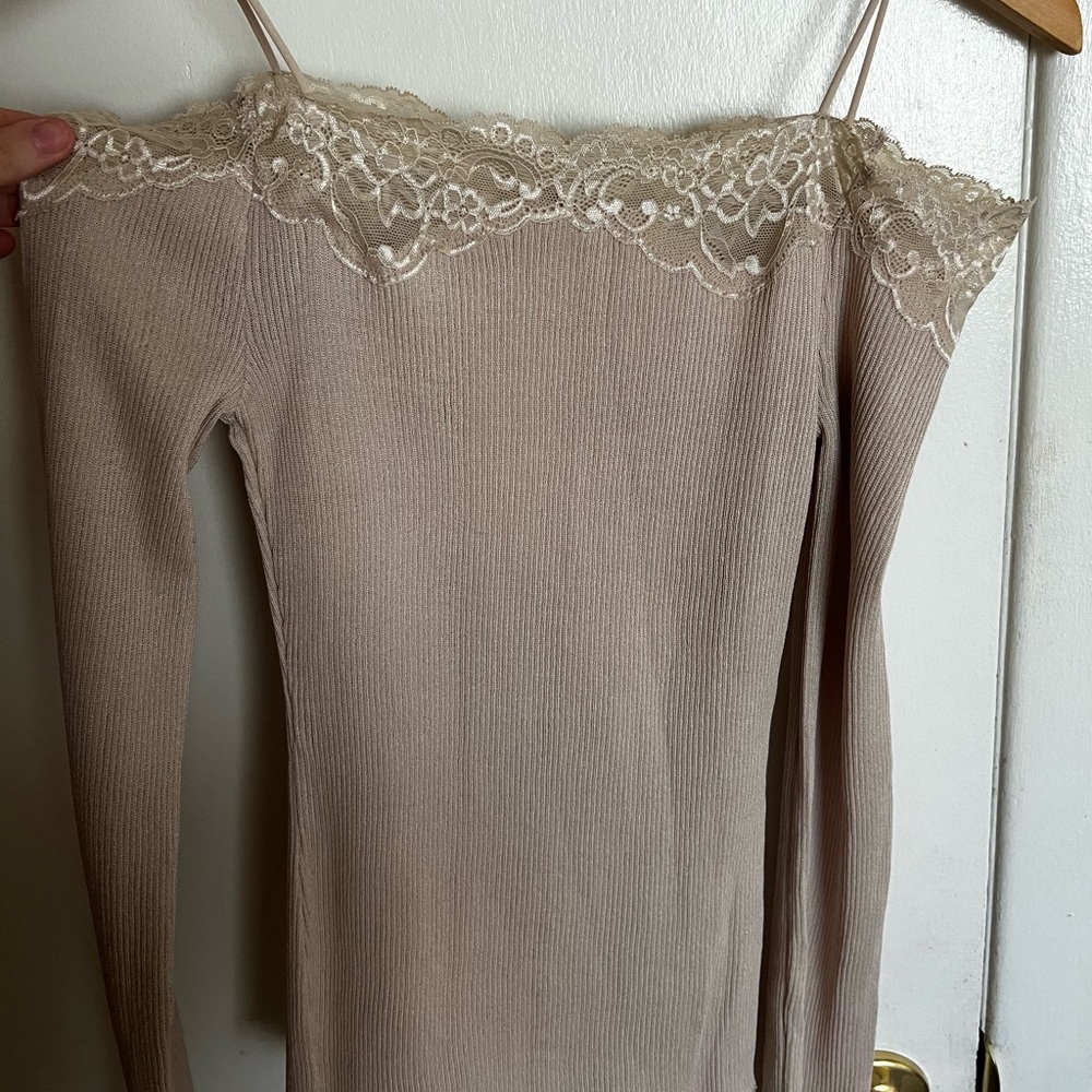 Zara Beige Long Sleeve Lace Top